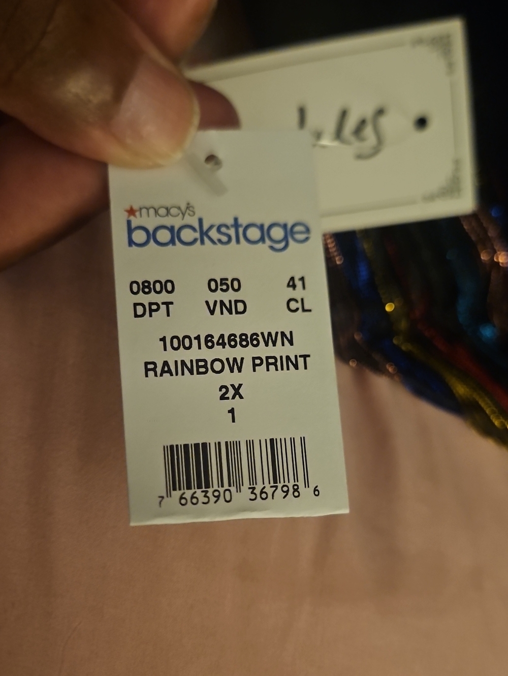 Macy's Backstage Pink Top with Rainbow Print Trim